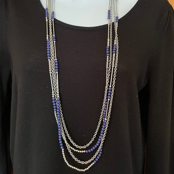 Premier Designs Silver and Navy Beaded Necklace - Picture 1 of 3